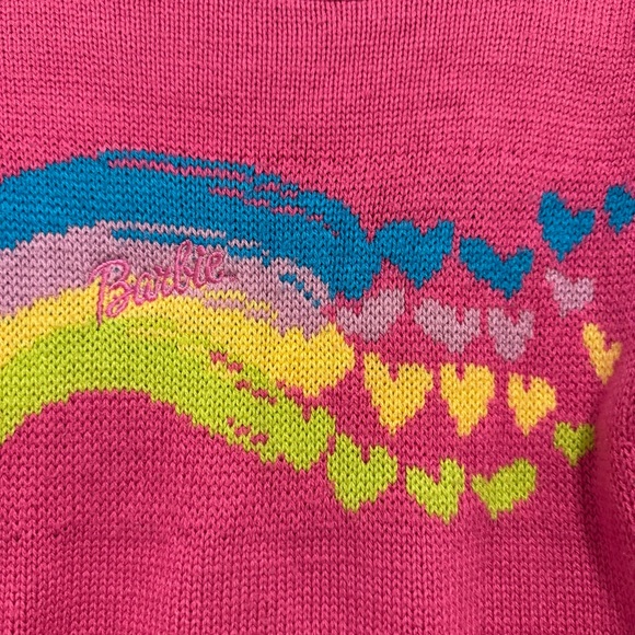 Barbie VTG Y2K Girls' Sweater Size 6/6X Pink Knit Heart Rainbow Embroidered - Picture 3 of 6